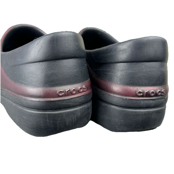 CROCS Clogs Shoes Women's Sz 8 Black & Burgundy Neria Pro II Dual Distressed - Picture 12 of 13